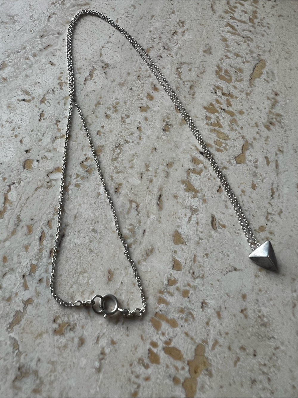Sterling Silver Pyramid Pendant Long Necklace - Vintage 18 inches